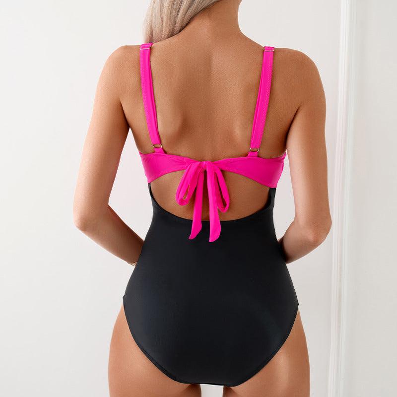 Chic Color-Block One-Piece Swimsuit for Mother & Daughter Vibrant & Sleek Beachwear-dresslikemommy.com