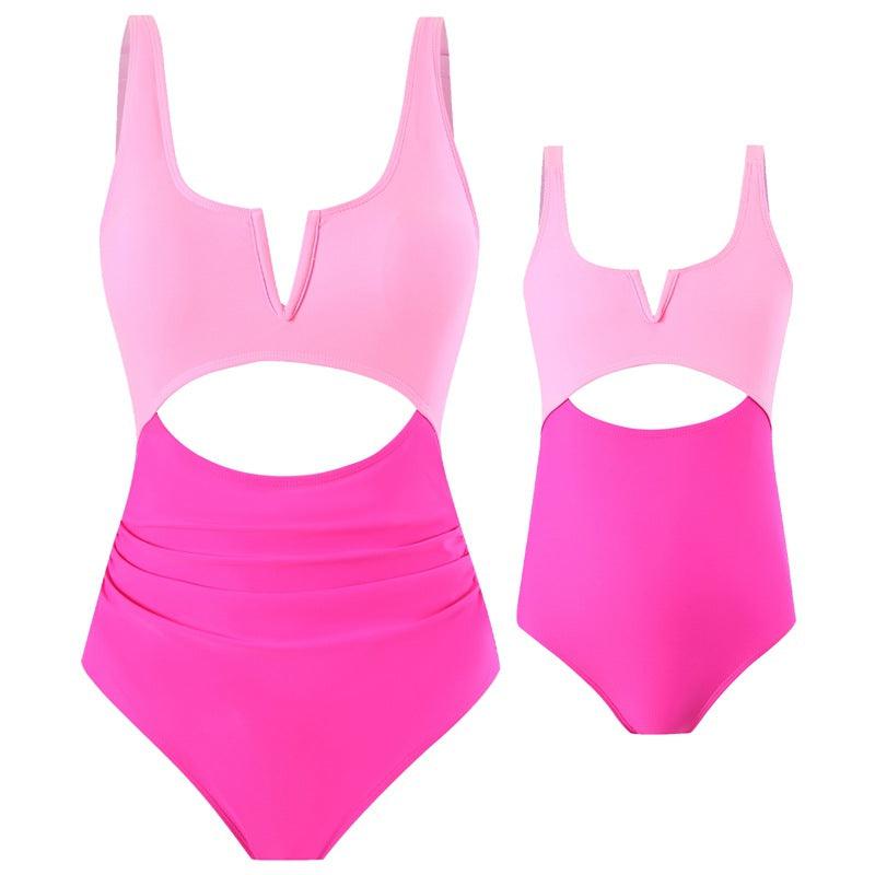 Chic Color-Block One-Piece Swimsuit for Mother & Daughter Vibrant & Sleek Beachwear-dresslikemommy.com