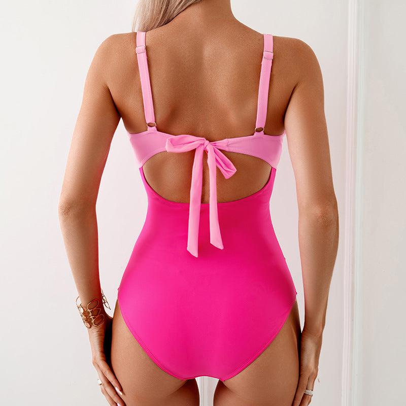 Chic Color-Block One-Piece Swimsuit for Mother & Daughter Vibrant & Sleek Beachwear-dresslikemommy.com