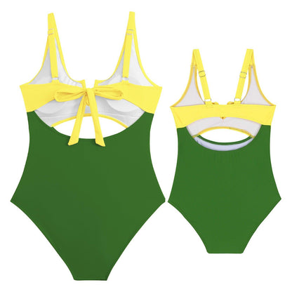 Chic Color-Block One-Piece Swimsuit for Mother & Daughter Vibrant & Sleek Beachwear-dresslikemommy.com