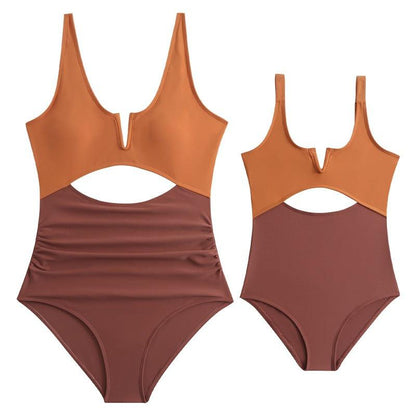 Chic Color-Block One-Piece Swimsuit for Mother & Daughter Vibrant & Sleek Beachwear-dresslikemommy.com