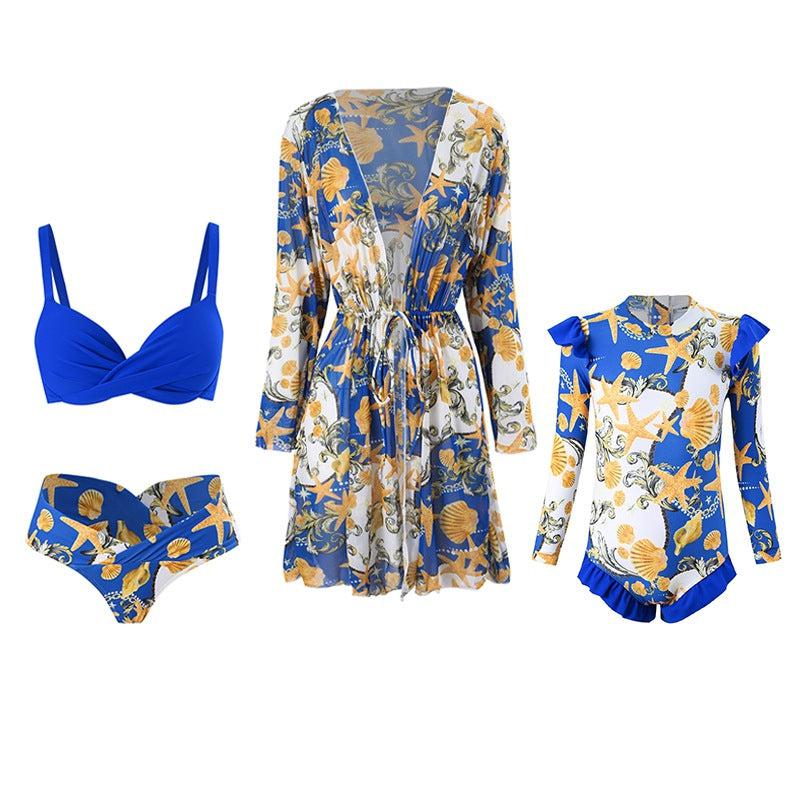 Chic Family Bonding - Mother & Daughter Matching Swimsuit Set with Long-Sleeved Cover-Up-dresslikemommy.com