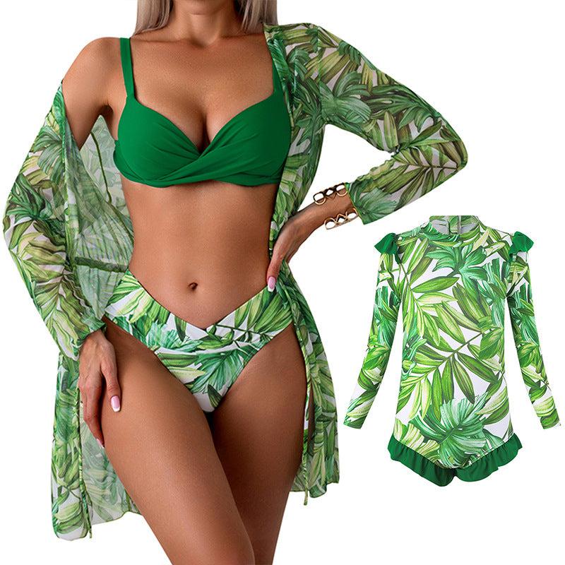 Chic Family Bonding - Mother & Daughter Matching Swimsuit Set with Long-Sleeved Cover-Up-dresslikemommy.com