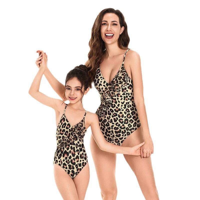 Chic Leopard Print One-Piece Swimsuit with Ruffle Accent - Timeless Mother & Daughter Beachwear-dresslikemommy.com