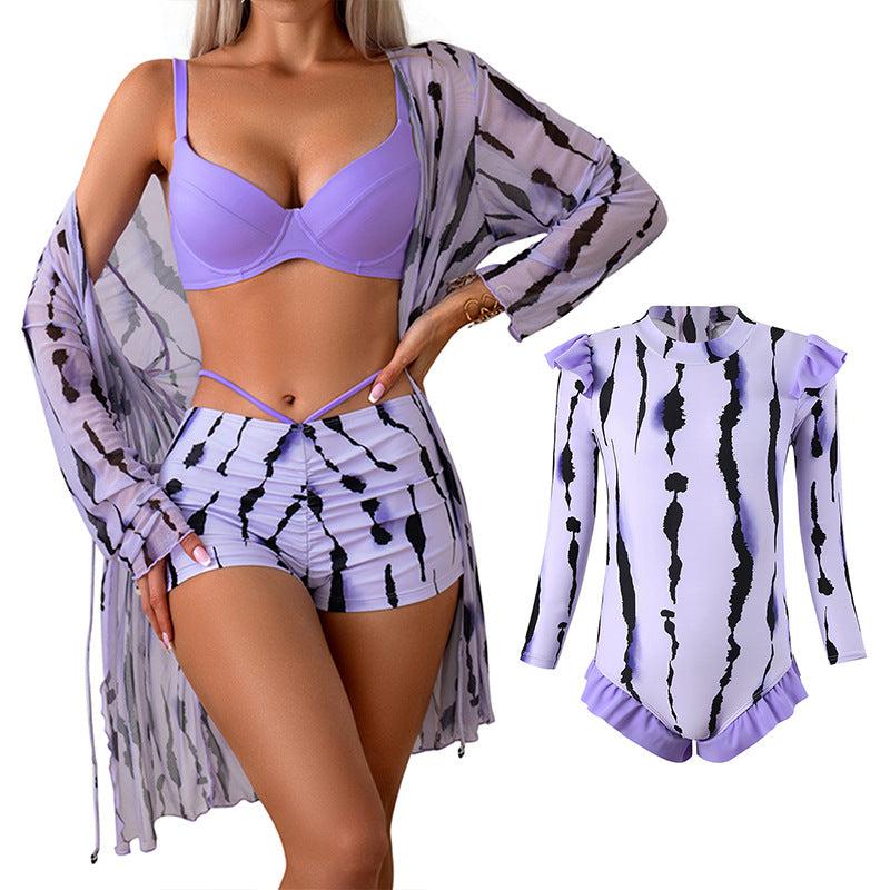 Chic Mother-Daughter Matching Swimsuit Set with Floral Cover-Up Family Beachwear Collection-dresslikemommy.com