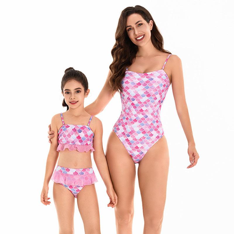 Chic Pink Mermaid Scales Tankini Set for Mother and Daughter-dresslikemommy.com