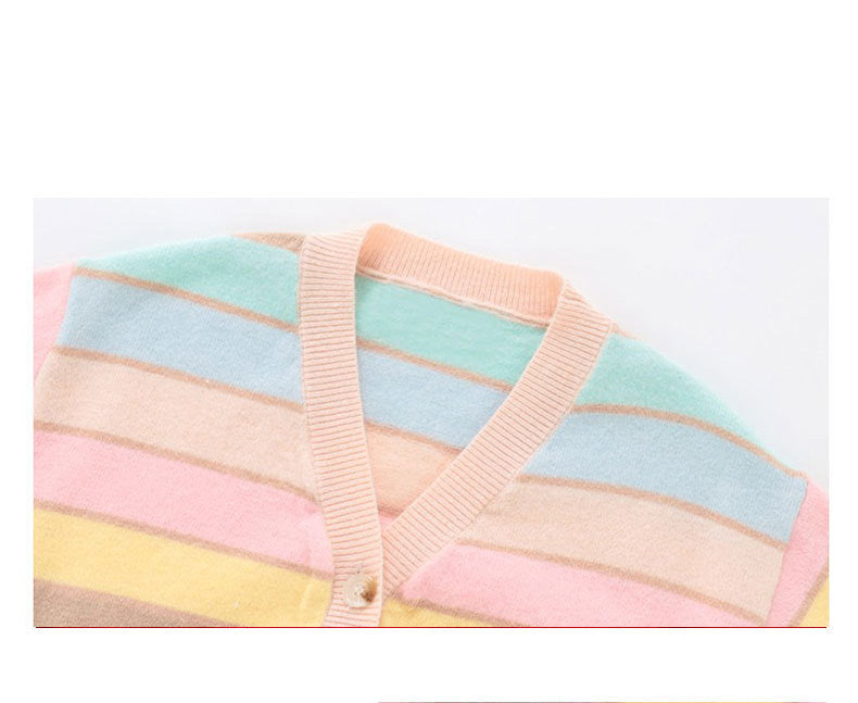 Mom and daughter matching pastel stripe knit cardigan and sweater set