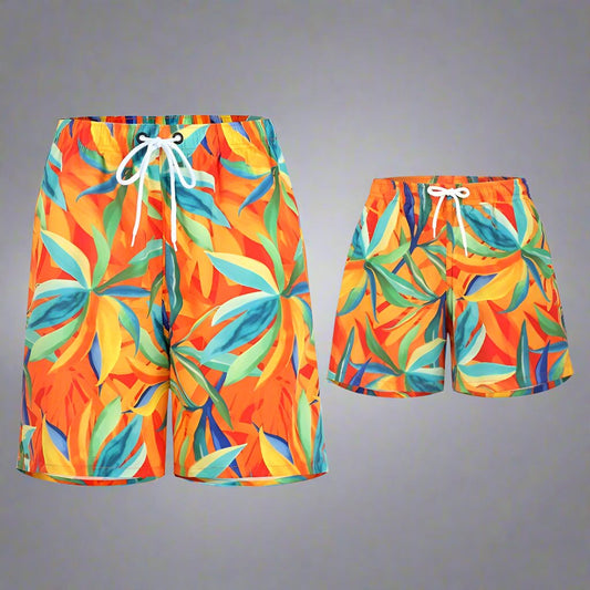 Dynamic Duo" Father and Son Matching Swim Trunks - Family Beachwear Set-dresslikemommy.com