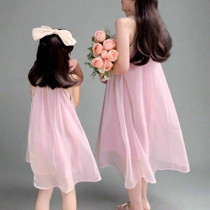 Elegant Chiffon Sleeveless Dress with Sequin Detail - Mother and Daughter Matching Outfits-dresslikemommy.com