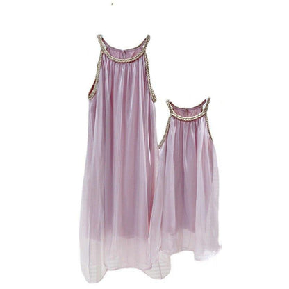 Elegant Chiffon Sleeveless Dress with Sequin Detail - Mother and Daughter Matching Outfits-dresslikemommy.com