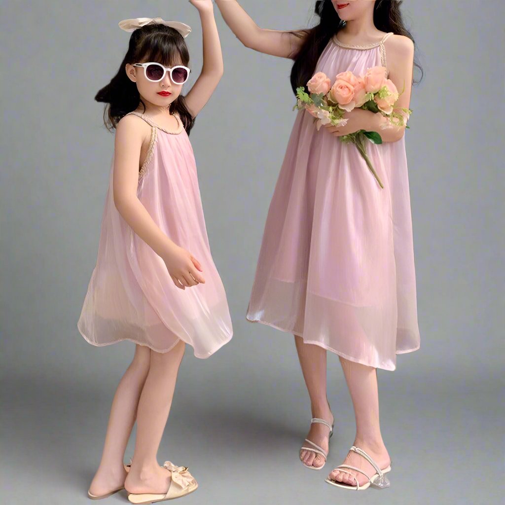 Elegant Chiffon Sleeveless Dress with Sequin Detail - Mother and Daughter Matching Outfits-dresslikemommy.com