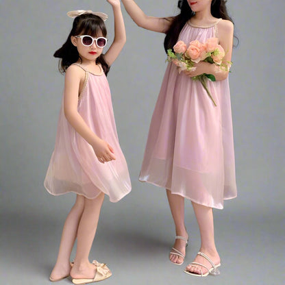 Elegant Chiffon Sleeveless Dress with Sequin Detail - Mother and Daughter Matching Outfits-dresslikemommy.com