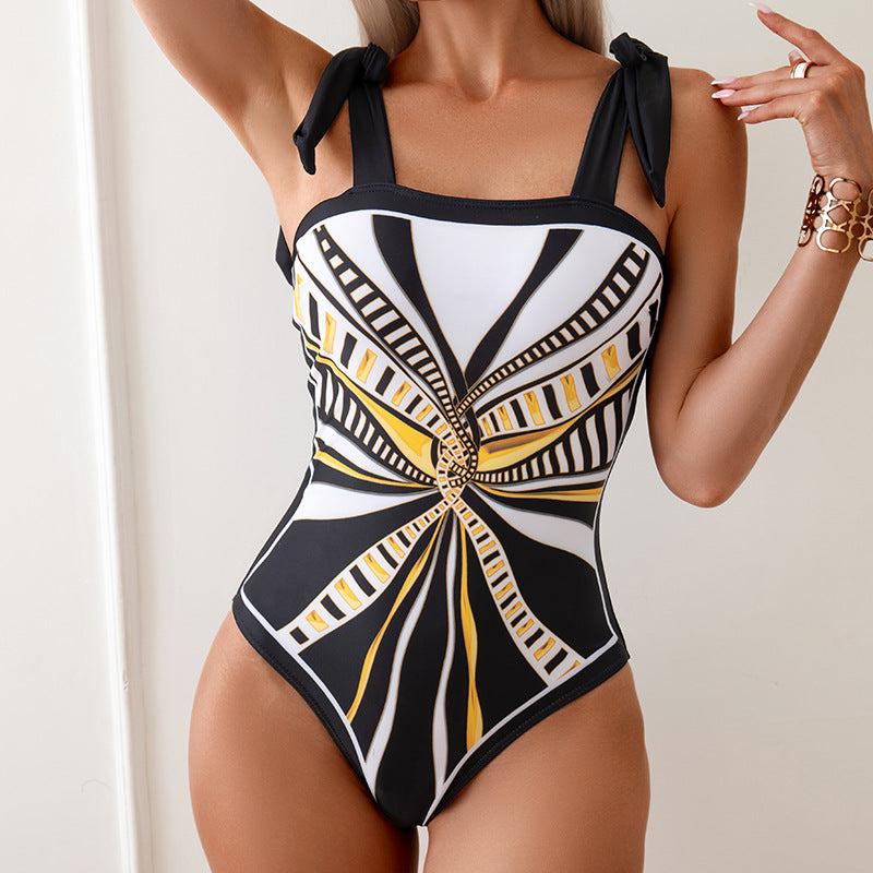 Elegant Mother Daughter Matching One-Piece Swimsuit with Patterned Mesh Skirt Family Beachwear Set-dresslikemommy.com