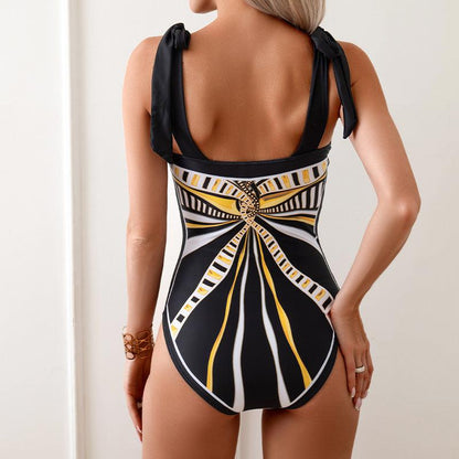 Elegant Mother Daughter Matching One-Piece Swimsuit with Patterned Mesh Skirt Family Beachwear Set-dresslikemommy.com