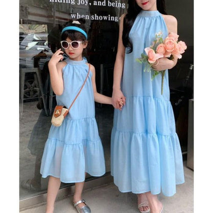 Elegant Sky Blue Mother-Daughter Summer Dresses - Tiered Ruffle Matching Outfits for Special Occasions-dresslikemommy.com