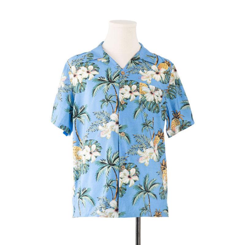 Family Matching Beach Dress and Shirt Set - Light Blue Floral Hawaiian Print-Family Matching-dresslikemommy.com