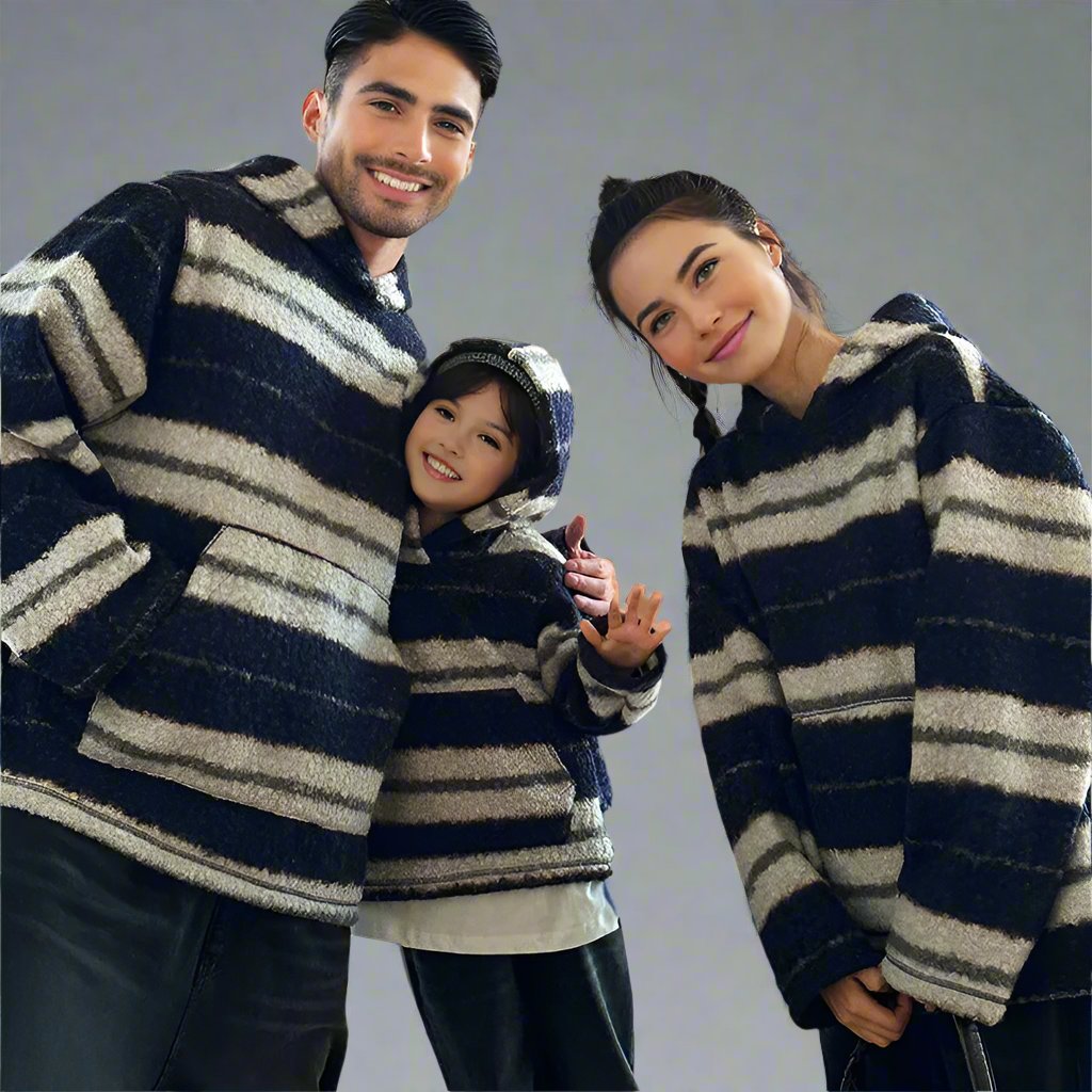 Family matching outfit with cozy striped hoodies for cold weather