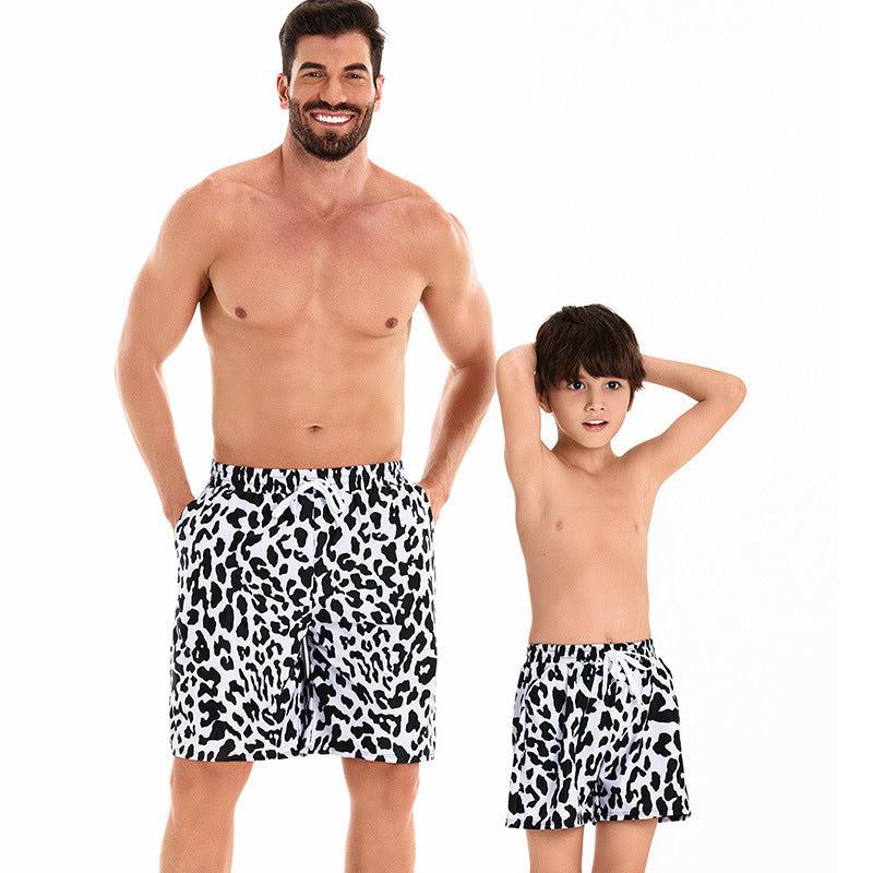 Father and Son Matching Swim Trunks - Bold Cow Print, Family Beachwear-dresslikemommy.com