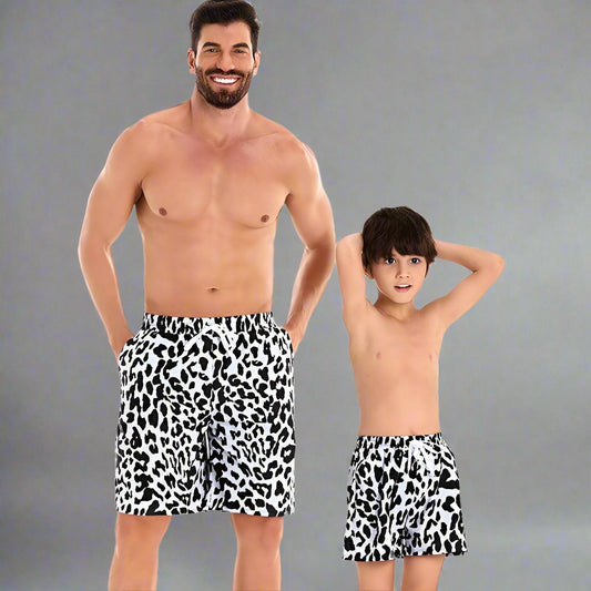 Father and Son Matching Swim Trunks - Bold Cow Print, Family Beachwear-dresslikemommy.com