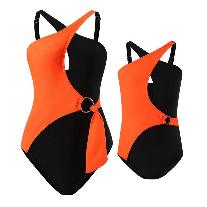 Mommy & Me" Vibrant Duo-Tone One-Piece Swimsuit with Ring Accent Family Matching Swimwear Collection-dresslikemommy.com