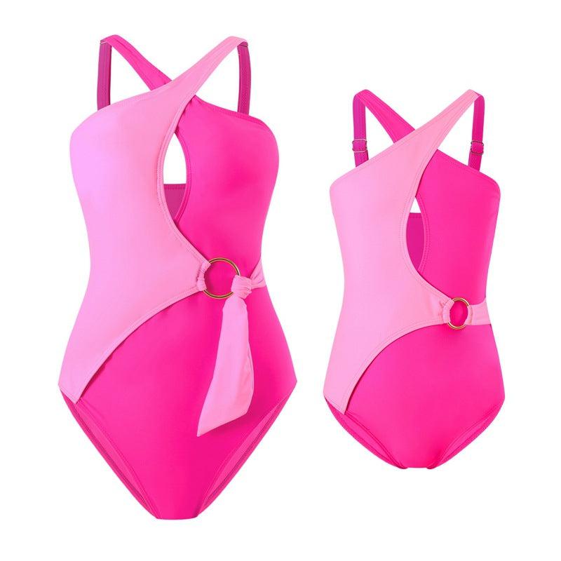 Mommy & Me" Vibrant Duo-Tone One-Piece Swimsuit with Ring Accent Family Matching Swimwear Collection-dresslikemommy.com