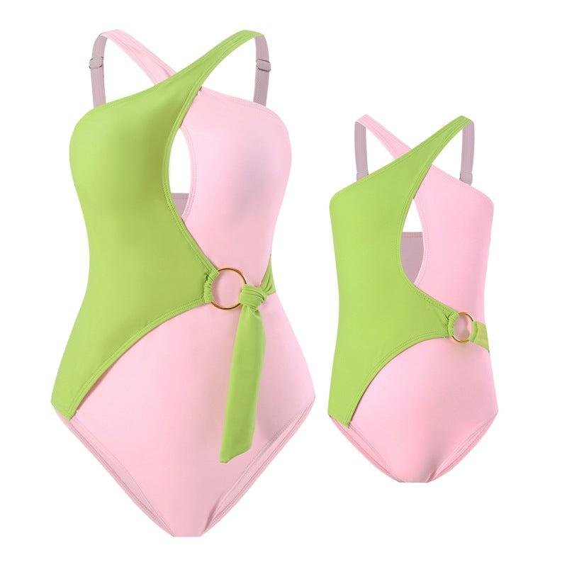 Mommy & Me" Vibrant Duo-Tone One-Piece Swimsuit with Ring Accent Family Matching Swimwear Collection-dresslikemommy.com