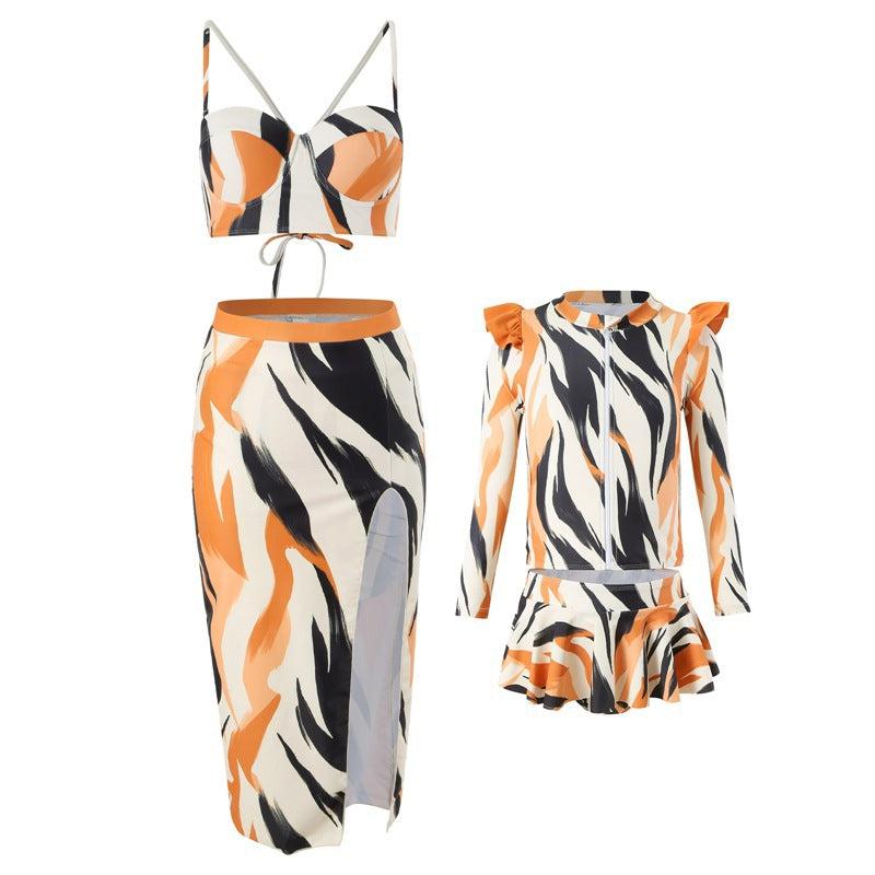 Mother & Daughter Matching Swim Set - Abstract Print Two-Piece High-Waisted Bikini with Wrap Skirt-dresslikemommy.com