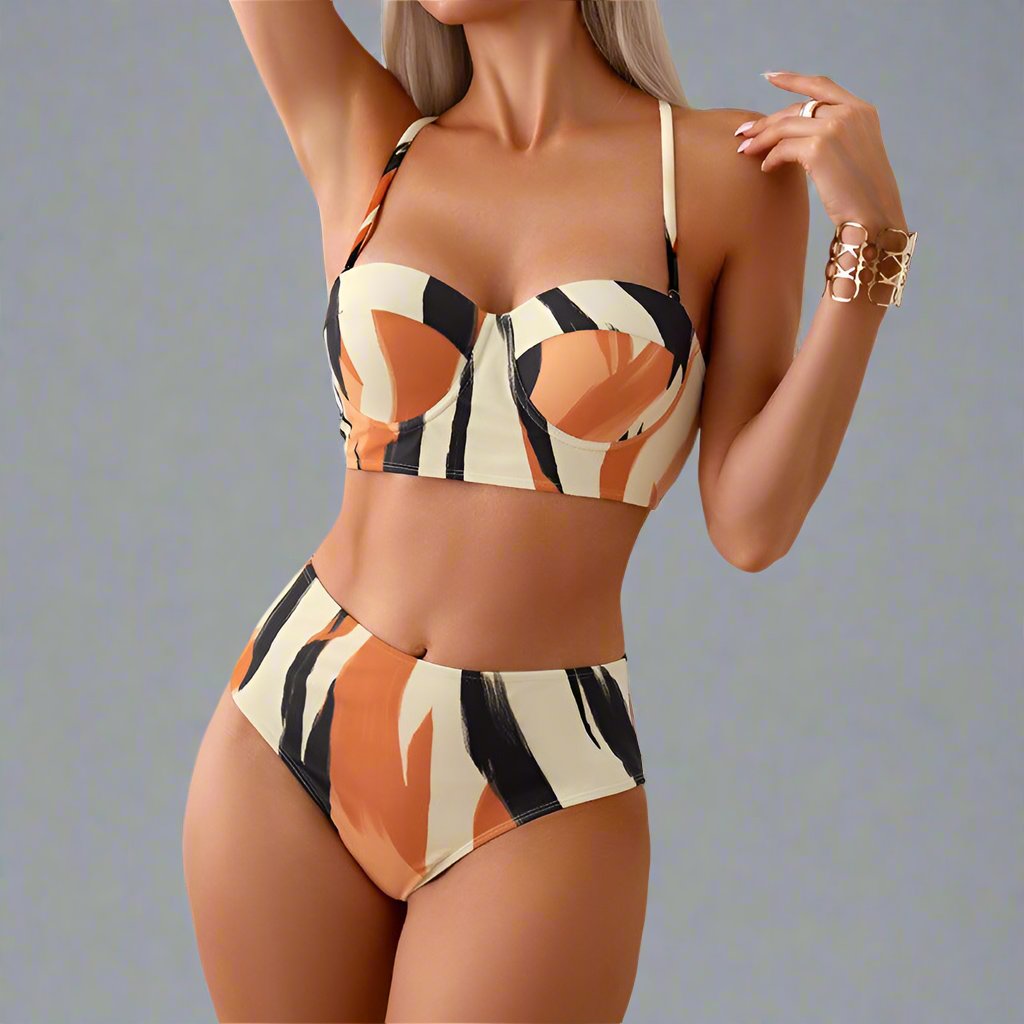 Mother & Daughter Matching Swim Set - Abstract Print Two-Piece High-Waisted Bikini with Wrap Skirt-dresslikemommy.com