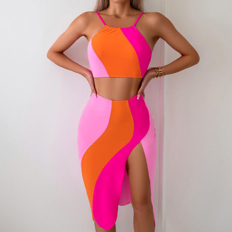 Mother & Daughter Vibrant Two-Piece Swimsuit Set with Flowing Skirt Matching Family Swimwear Collection-dresslikemommy.com