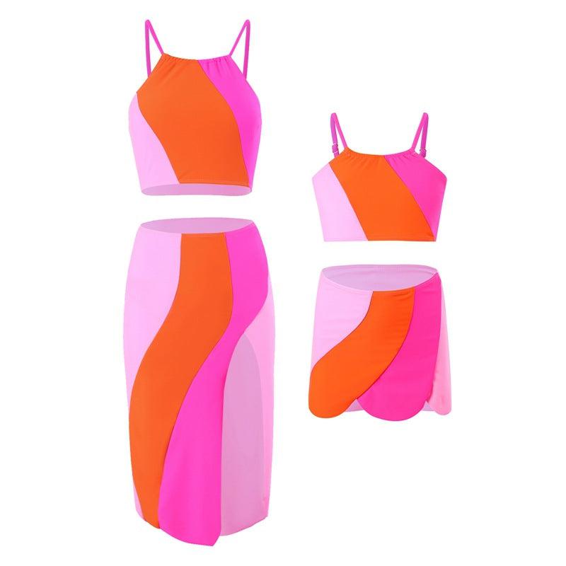 Mother & Daughter Vibrant Two-Piece Swimsuit Set with Flowing Skirt Matching Family Swimwear Collection-dresslikemommy.com