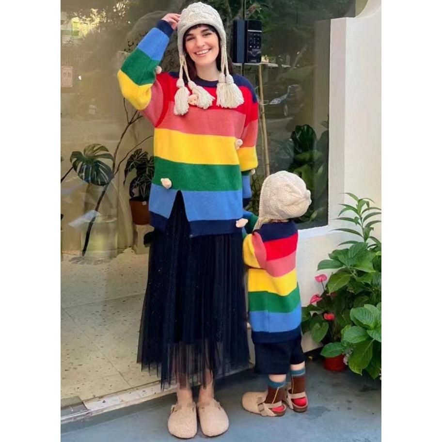 Parent-Child Rainbow Bear Autumn Sweater-Sweaters-dresslikemommy.com