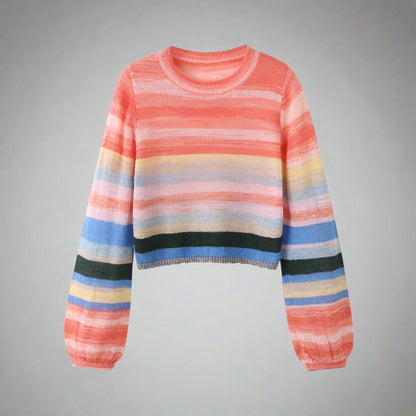 Soft knit family sweater set in pastel rainbow stripes for casual wear