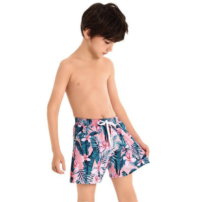 Tropical Flair Father and Son Matching Swim Trunks Flamingo and Foliage Print-dresslikemommy.com