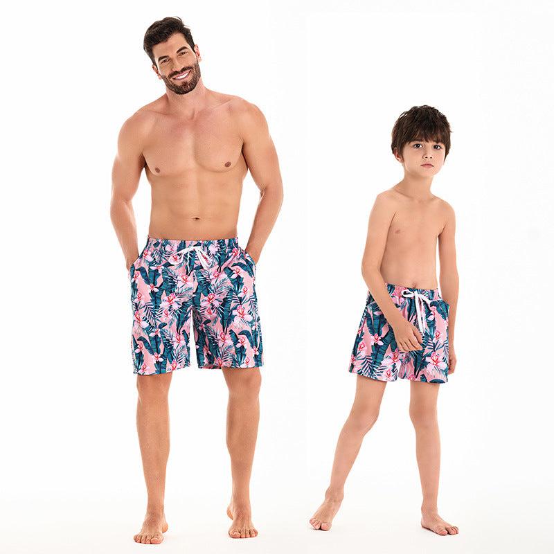 Tropical Flair Father and Son Matching Swim Trunks Flamingo and Foliage Print-dresslikemommy.com