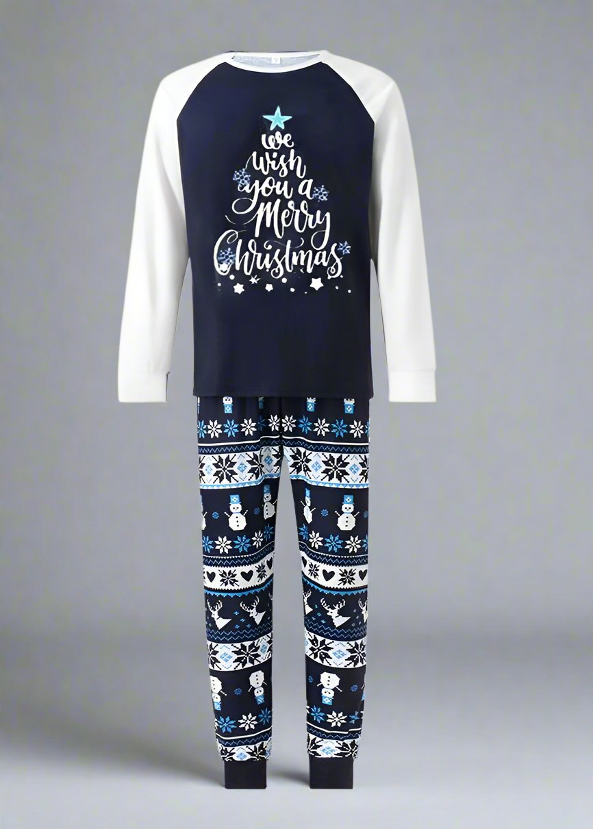 Family Matching "Let It Snow" & "Merry Christmas" Pajamas - Navy Blue Snowman Fair Isle Holiday Pajama Set for Kids, Adults & Pets