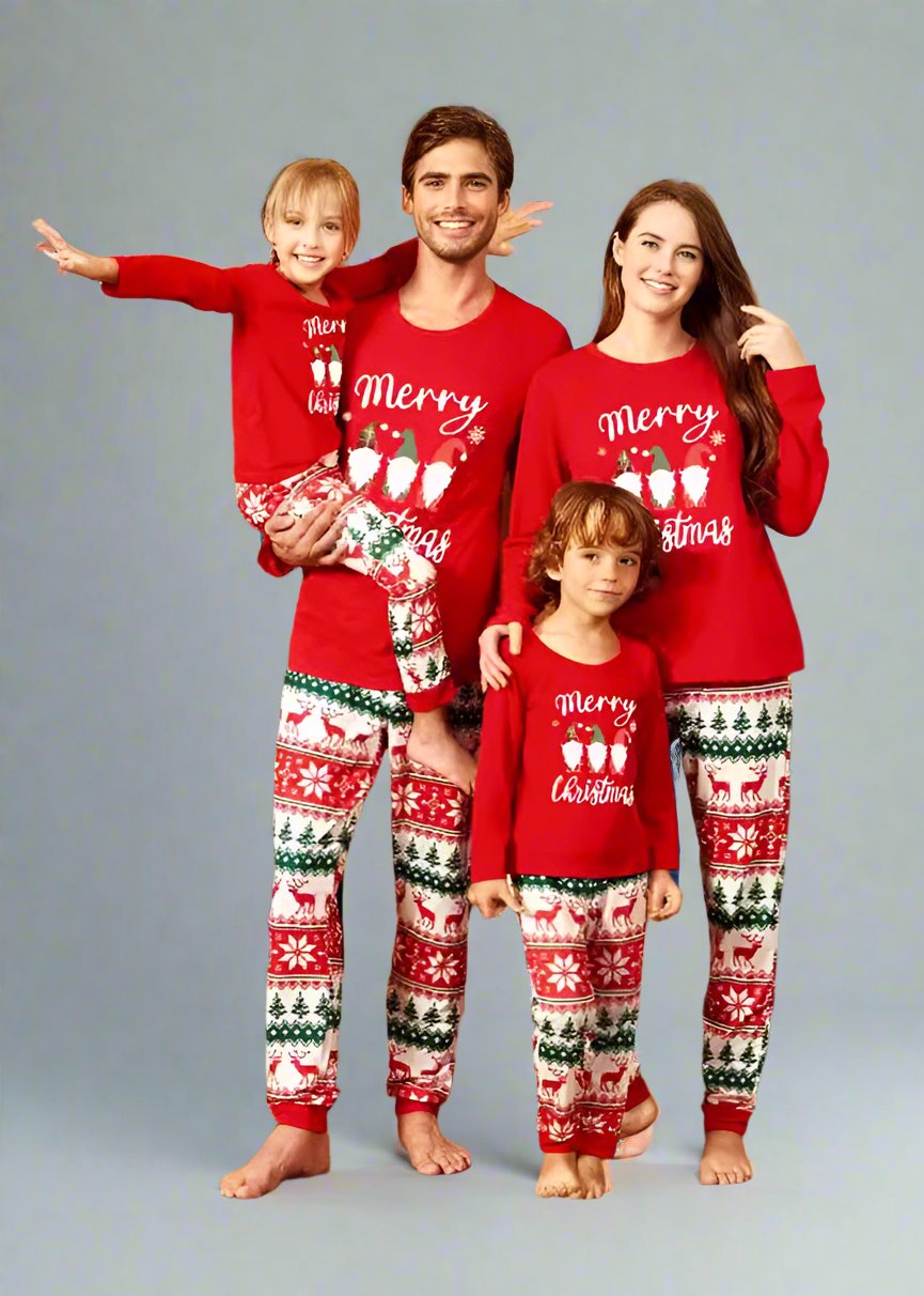 Family Matching Christmas Pajamas - "Merry Christmas" Gnome & Fair Isle Pajama Set for Kids and Adults