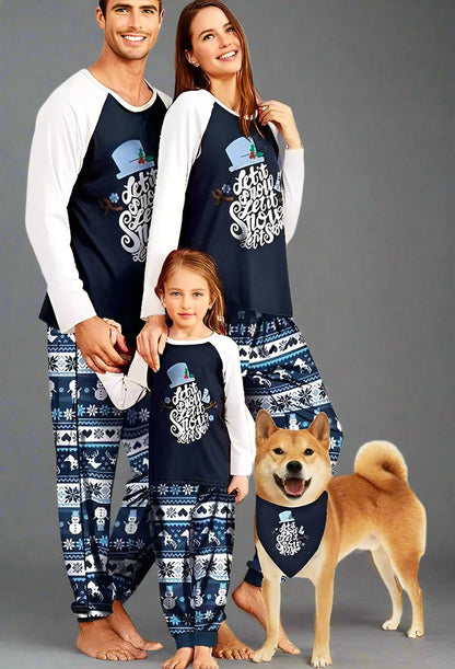 Family Matching "Let It Snow" & "Merry Christmas" Pajamas - Navy Blue Snowman Fair Isle Holiday Pajama Set for Kids, Adults & Pets