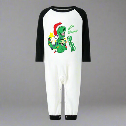 Family Matching "Merry Grinchmas" Dinosaur Christmas Pajamas - Fun Holiday Set with Green Plaid Pants