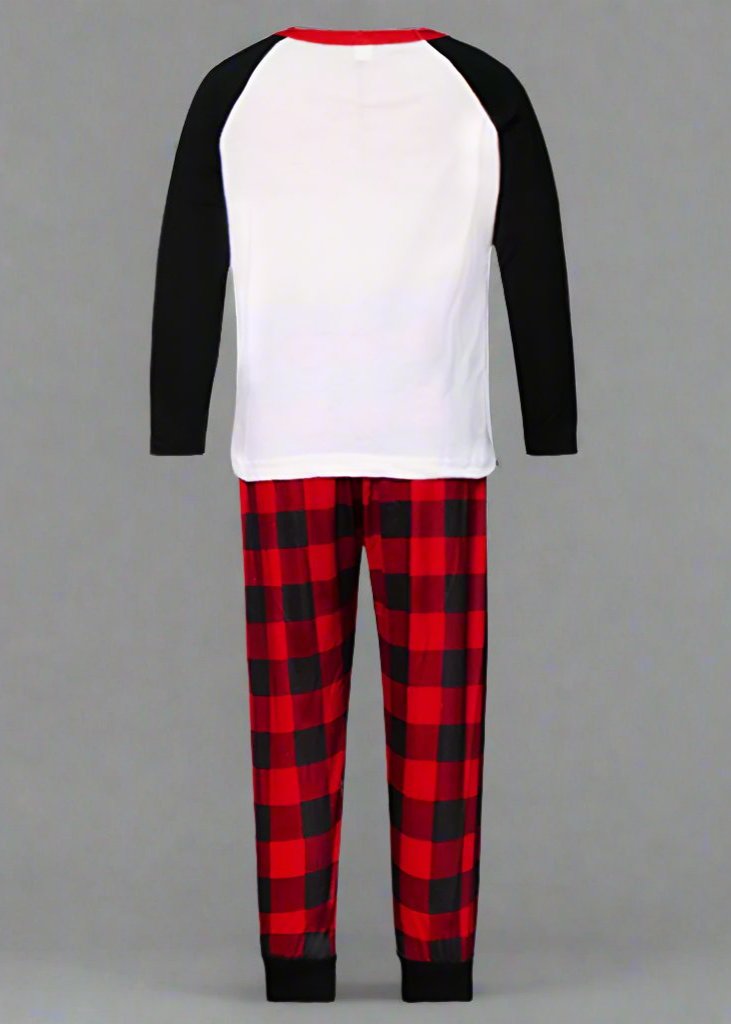 Christmas family pajamas featuring Ho Ho Ho reindeer design and cozy plaid bottoms