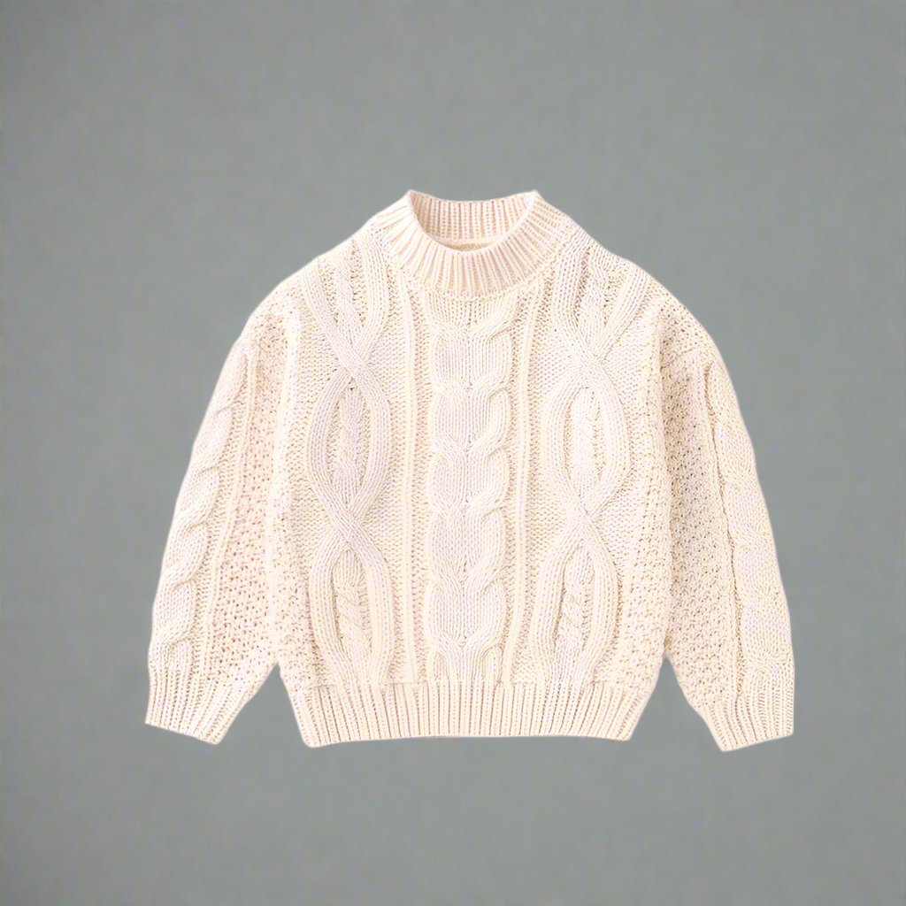 Single cream cable-knit sweater, perfect for matching family outfits during the winter season