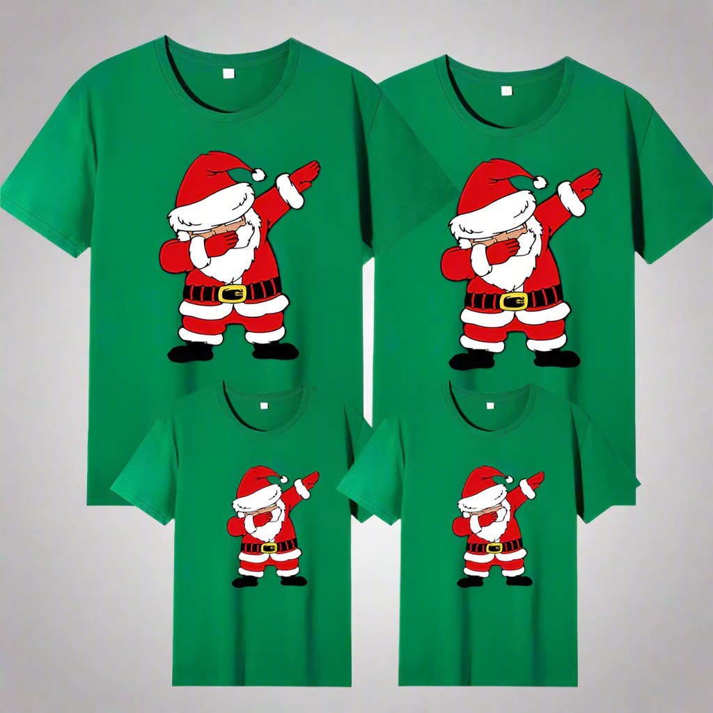 Santa dab family t-shirt set in green, ideal for holiday photos and parties