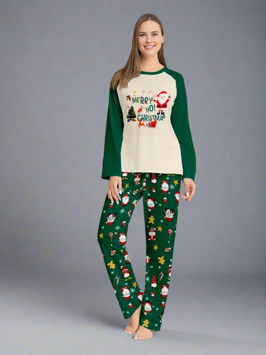 Holiday pajamas for family featuring Santa print, perfect for Christmas morning celebrations