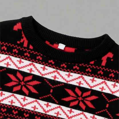 Stylish reindeer-themed black Christmas sweaters for families to match during the holiday season