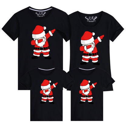 Coordinated black family t-shirts with Santa dab for festive occasions