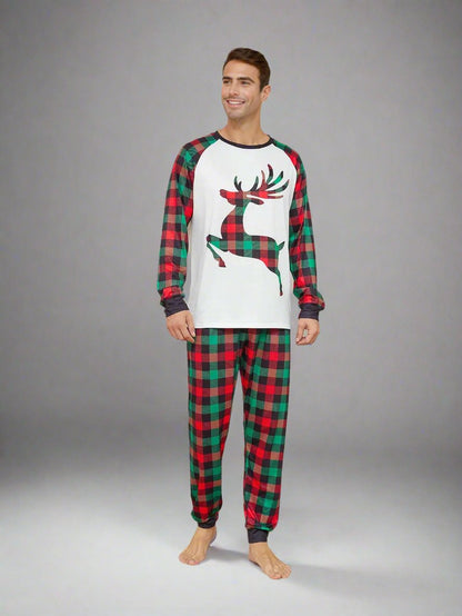 Plaid reindeer Christmas pajamas for family, perfect holiday pajamas set with festive desig