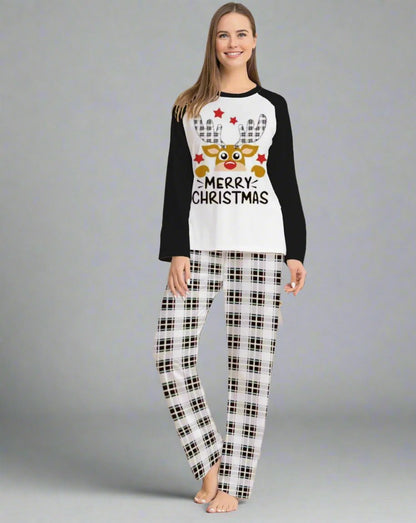 Plaid family Christmas pajamas with cute reindeer design, cozy and festive holiday sleepwear