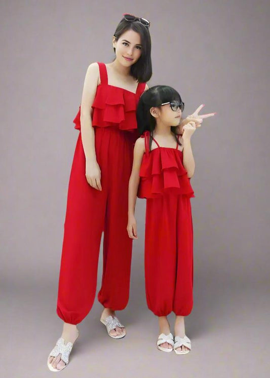 Red ruffled jumpsuit for girls