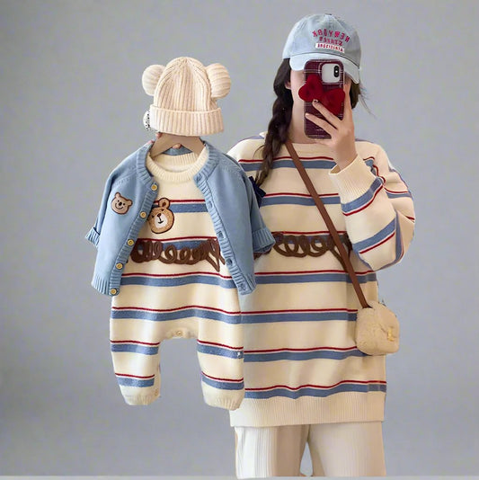 matching mommy and me bear embroidery sweater