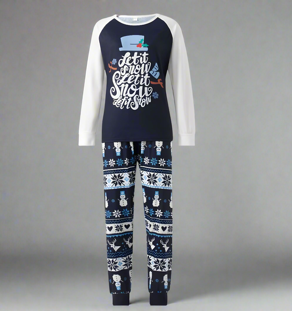 Family Matching "Let It Snow" & "Merry Christmas" Pajamas - Navy Blue Snowman Fair Isle Holiday Pajama Set for Kids, Adults & Pets