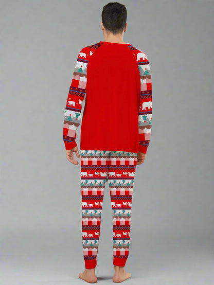 Matching red Christmas pajamas for families with polar bear and Santa designs, great for holiday celebrations